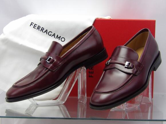 NIB FERRAGAMO BURGUNDY LEATHER DESMOND GANCINI BIT LOGO LOAFERS 9.5 EE ITALY main image 8